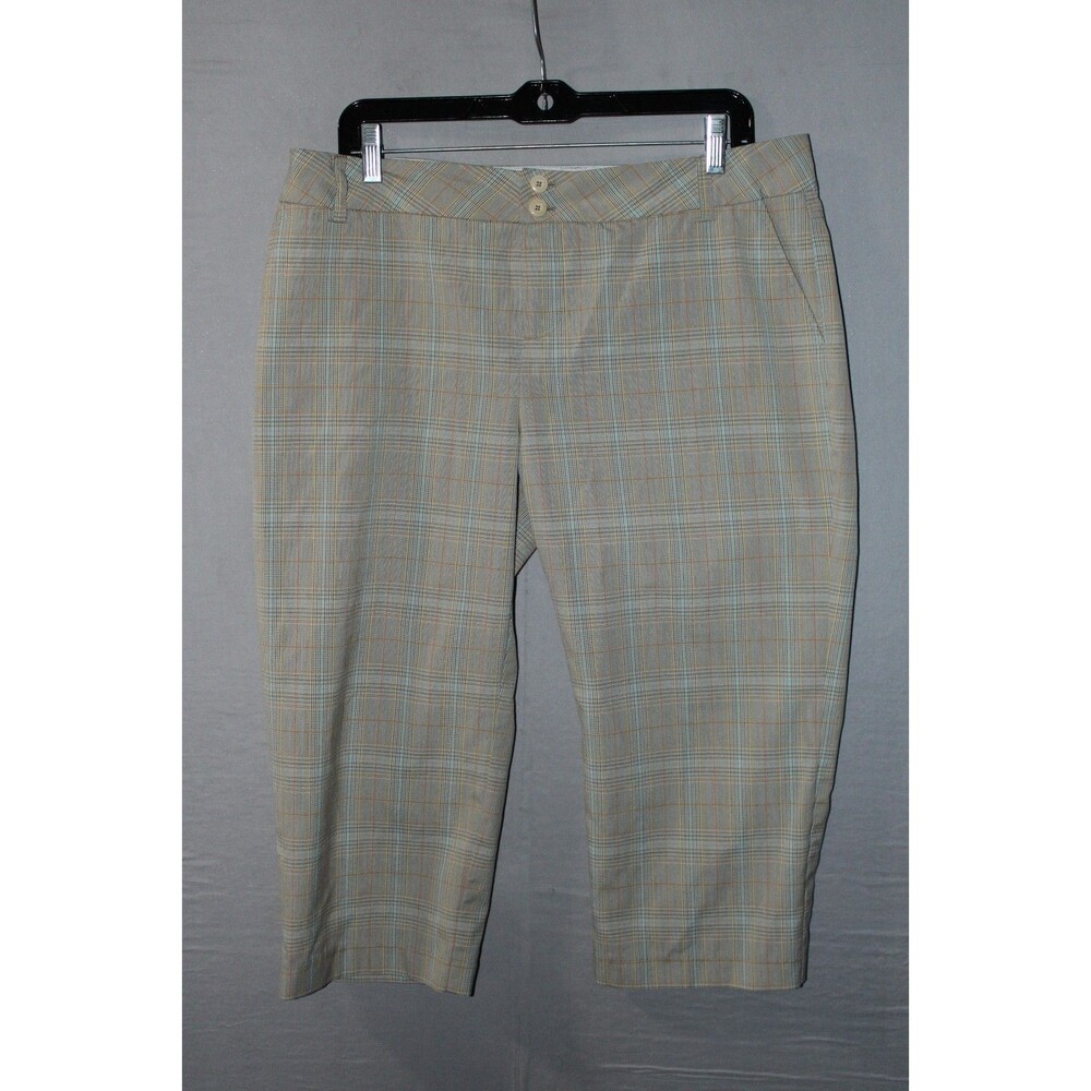 Rampage Women Tan Plaid Capri Shorts Size 13 Cotton Blend Casual Summer Spring